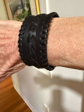 Armani Exchange Black Braided Leather Cuff Bracelet - For Men or Women